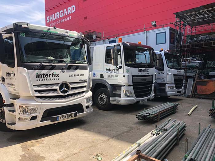 Interfix lorry fleet in Shurgard yard